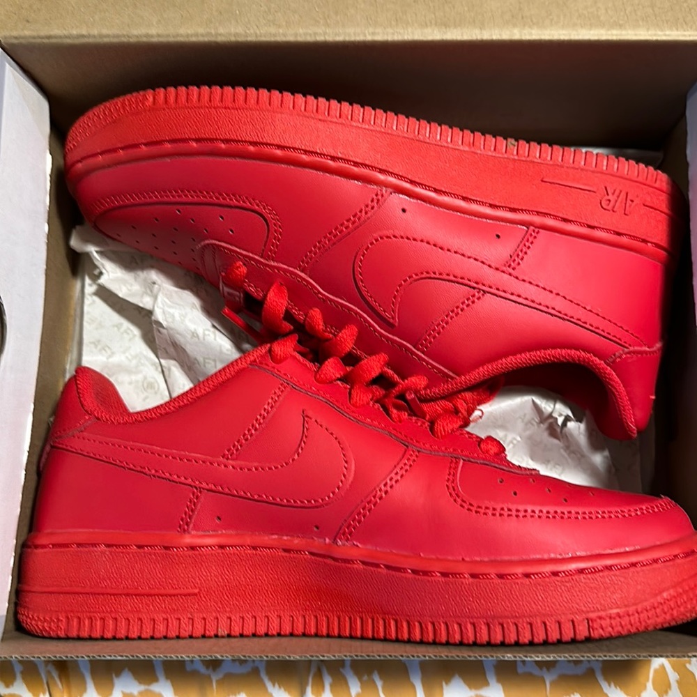 All red Air Force ones size 5 youth